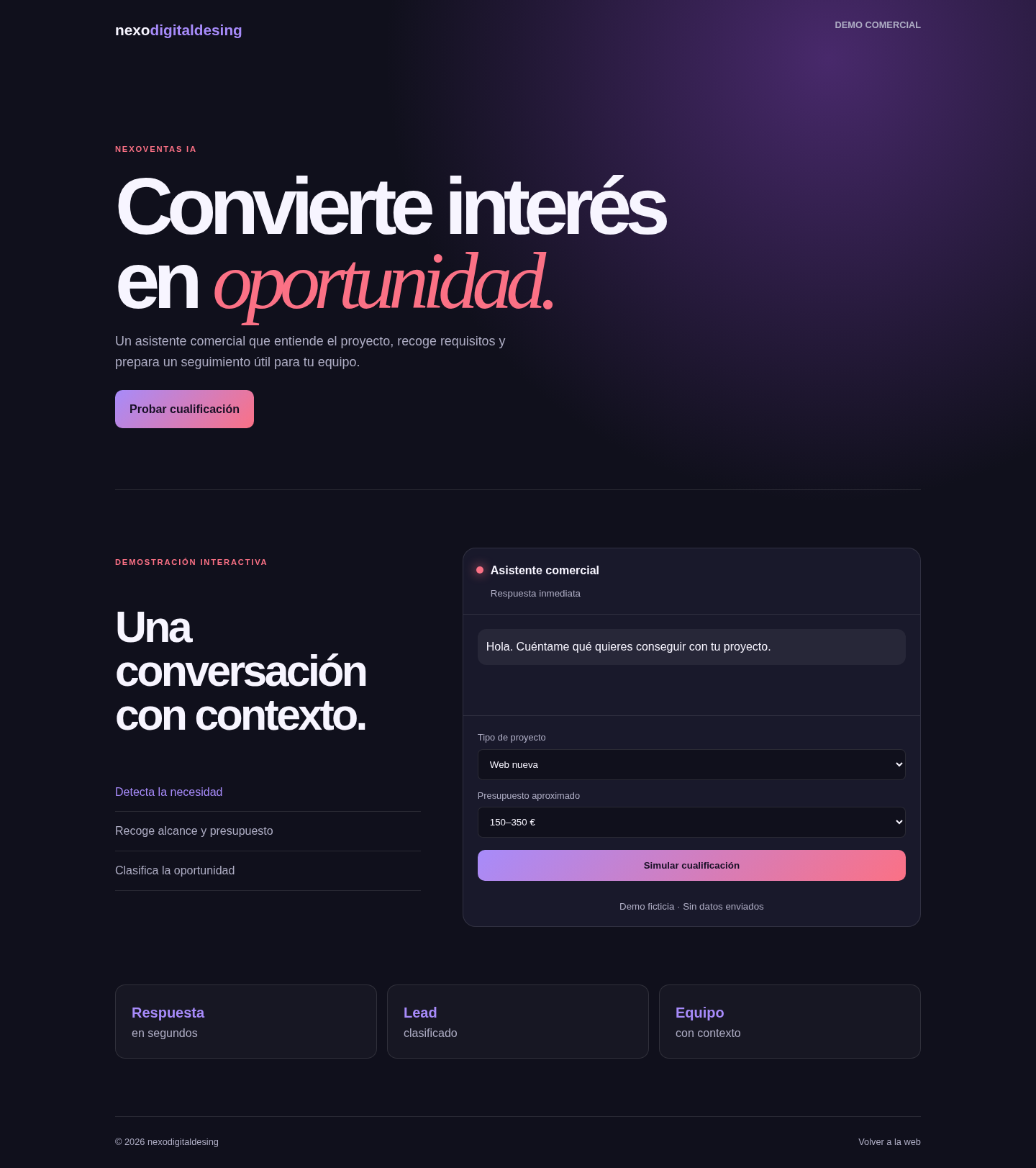 Vista de la demo NexoVentas IA